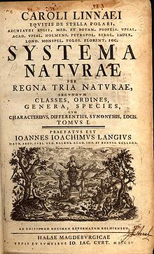 Titulní strana vydání Systema naturae z roku 1760