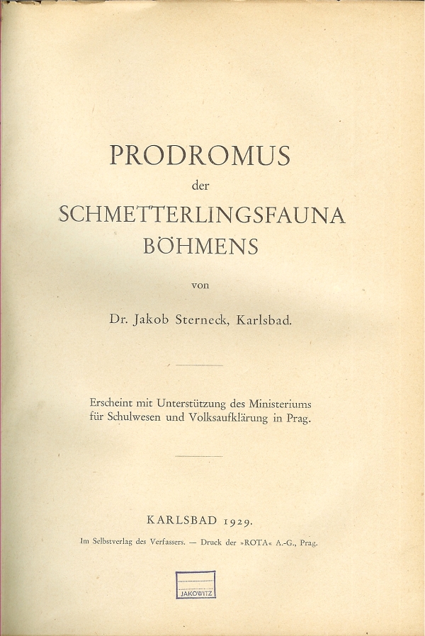 Jacob Sterneck - Prodromus der Schmetterlingsfauna Bohmens (1929)